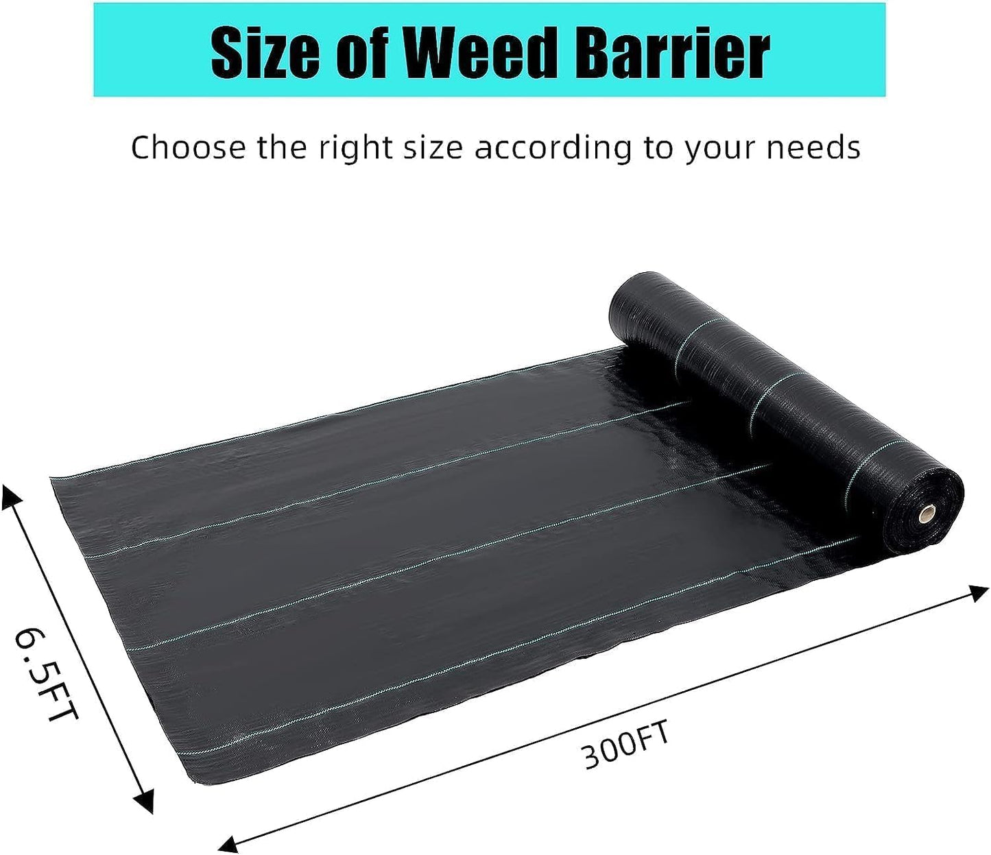 6.5ft x 300ft Premium Weed Barrier Landscape Fabric, 3oz Heavy Duty, Weed Control Fabric, High Permeability Good for Flower Bed, Driveway Fabric Ground Cover