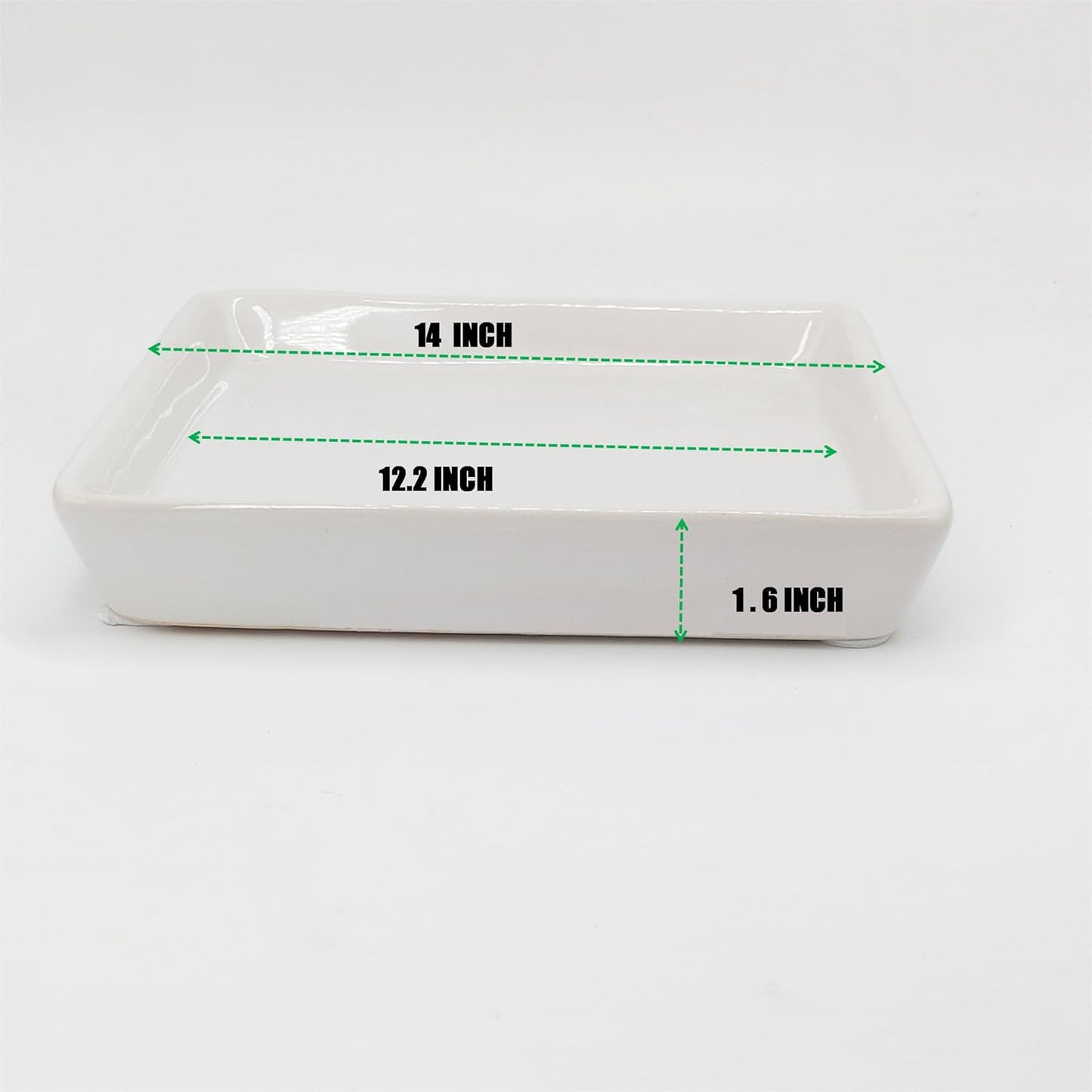 Square Plant Saucer 14 Inch 1 Pack，Plant Trays for Pots, White Ceramic Plant Saucers for Indoors Outdoors, Plant Drip Tray 4 6 8 10 12 14 Inch