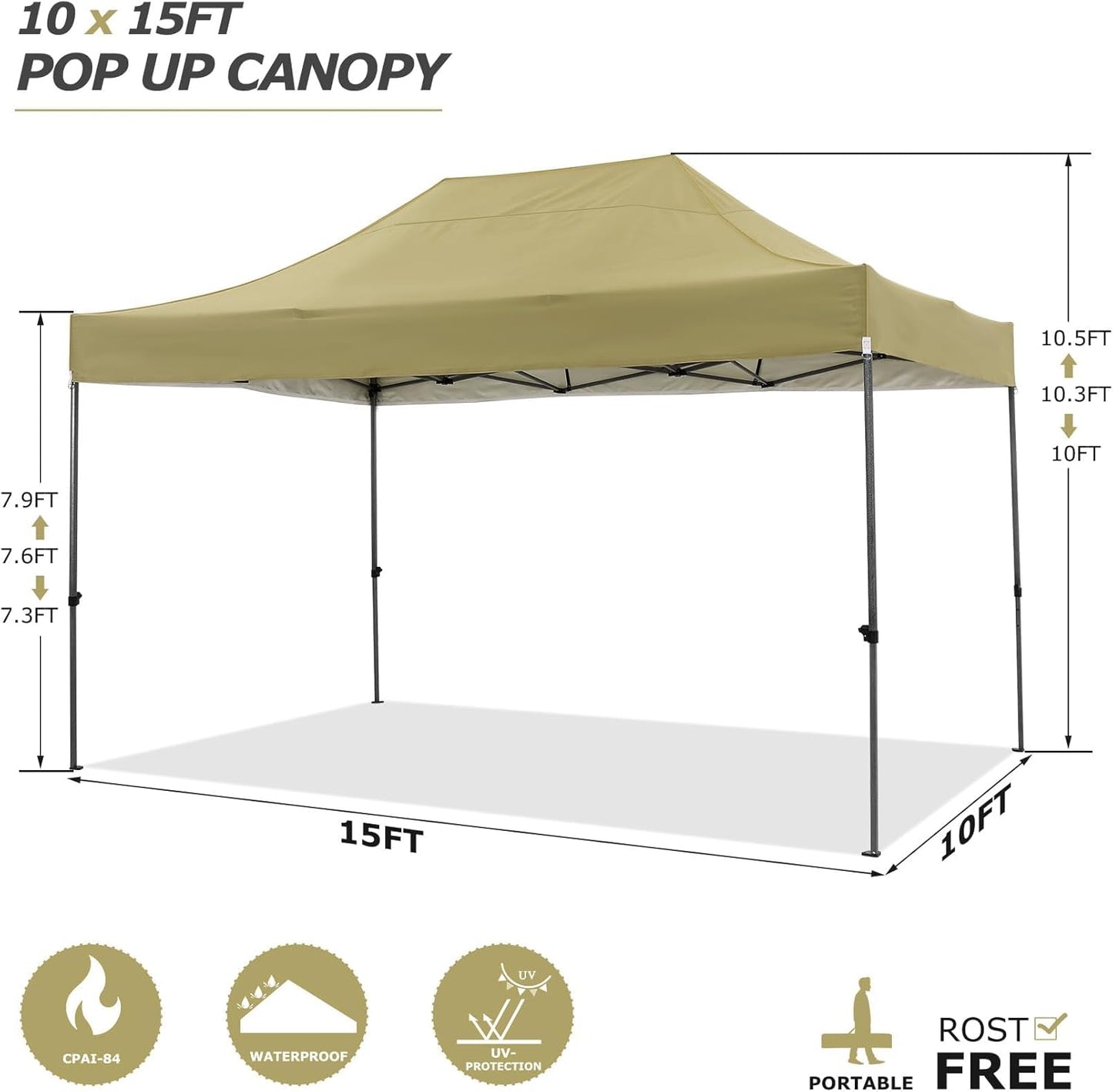 COBIZI 10x15 Pop Up Canopy with 4 Sidewall,Heavy Duty Canopy UPF 50+ All Season Wind Waterproof Commercial Outdoor Wedding Party Tents for Parties Gazebo with Carry Bag(10 x 15 ft Khaki)