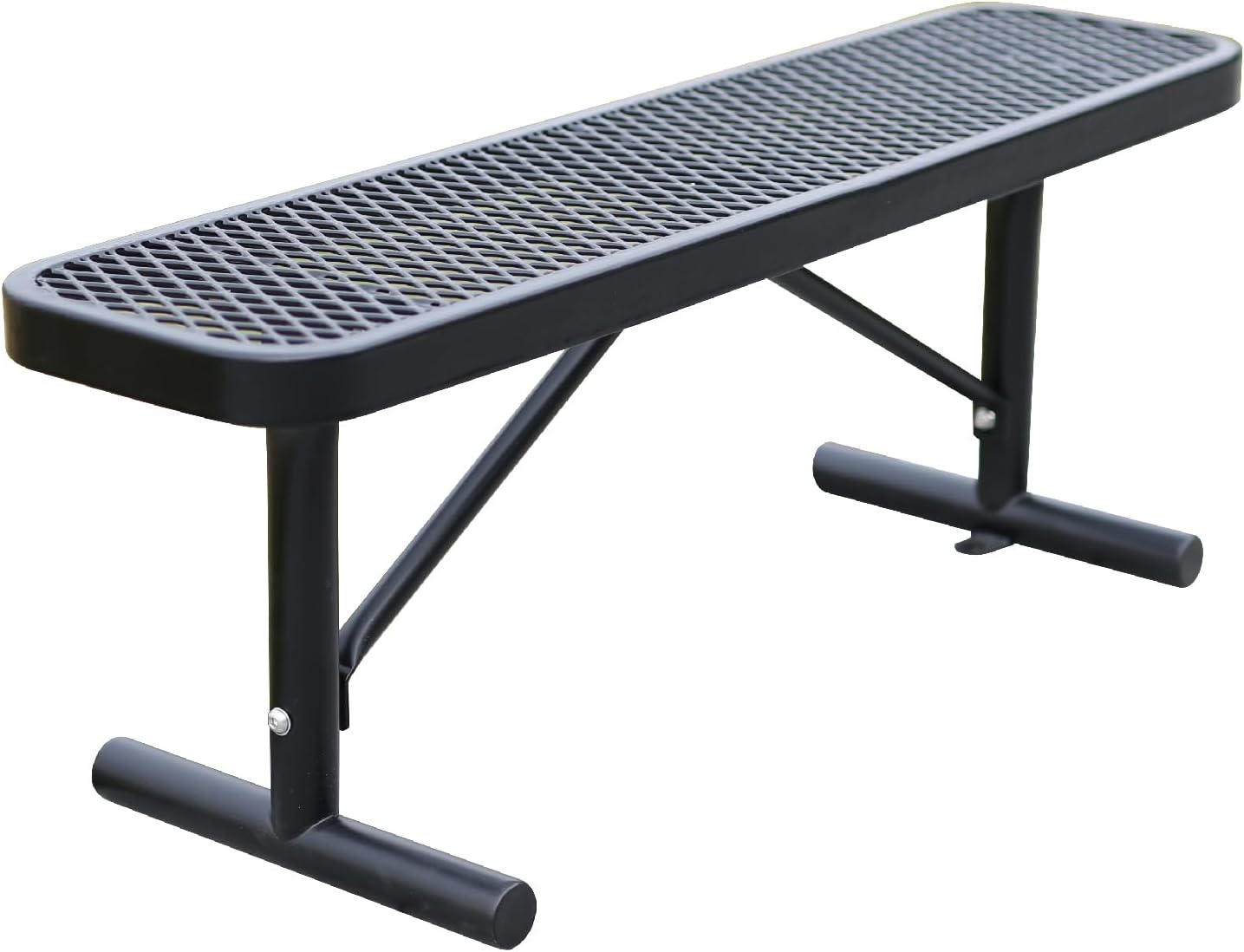 48" L Outdoor Steel Flat Bench, Heavy Duty Metal Park Bench for Outside, Expanded Metal, Commercial Benches Mesh Bench for Shopping Mall, Store, Lawn, Park, Patio, Deck, Garden