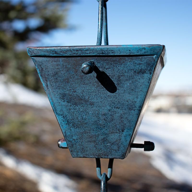 Nutshell Stores Medium Square Cups Rain Chain - Patina - 14 Feet