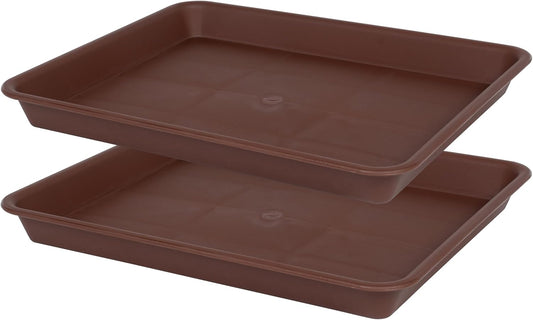 2 Pack Rectangular Plant Saucer, Heavy Sturdy Seed Starting Nursery Trays for Indoors No Holes, Growing Starter Tray (17.5"x10.6", Chocolate)