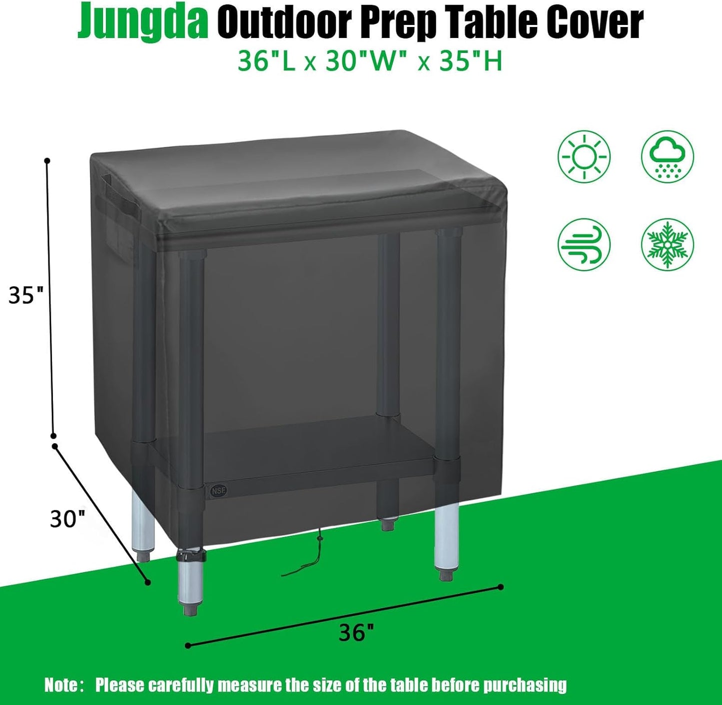 Outdoor Prep Table Cover, 36 x 30 x 35 Inch Waterproof Stainless Steel Prep Cart Table Cover for Outdoor Kitchen Grill Cart Pizza Oven