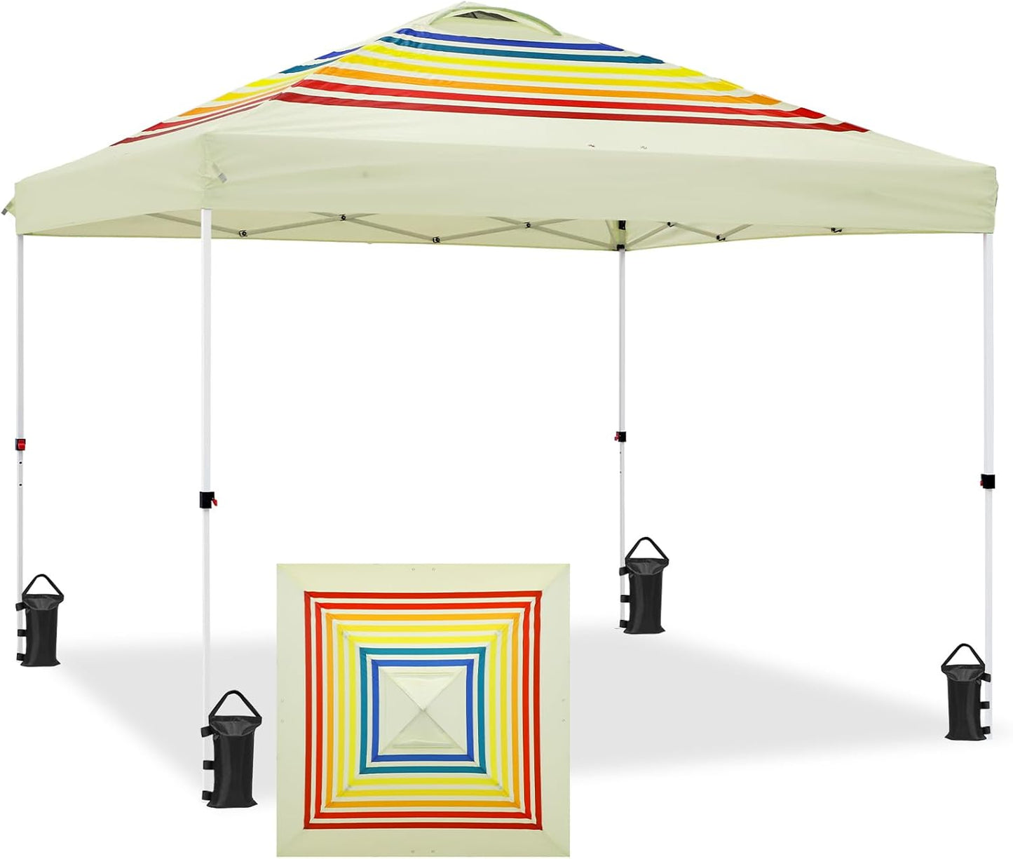 EAGLE PEAK Pop Up Canopy Tent with Wheeled Carry Bag, 8 Stakes, 4 Ropes, 4 Weight Bags, Easy Set Up Tent Canopy, 10x10 ft, 100sqft of Shade, Retro Stripe Tan