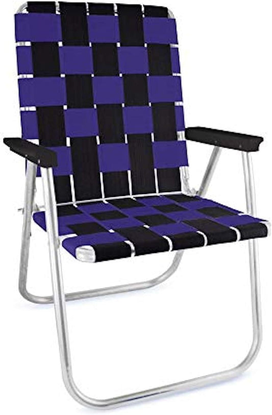Lawn Chair USA Folding Aluminum Outdoor Patio Lawn Chair | Heavy-Duty Webbed Chairs for Camping, Sports, Beach, Yard & Tailgating | Lightweight Portable | Classic - Black/Purple