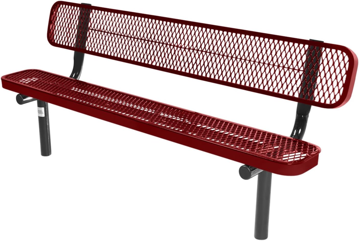Coated Outdoor Furniture Heavy-Duty Outdoor Bench Thermoplastic Coated, Expanded Metal, Commercial-Grade Seating, Made in America (Inground with Back, 6 Ft, Textured Burgundy)