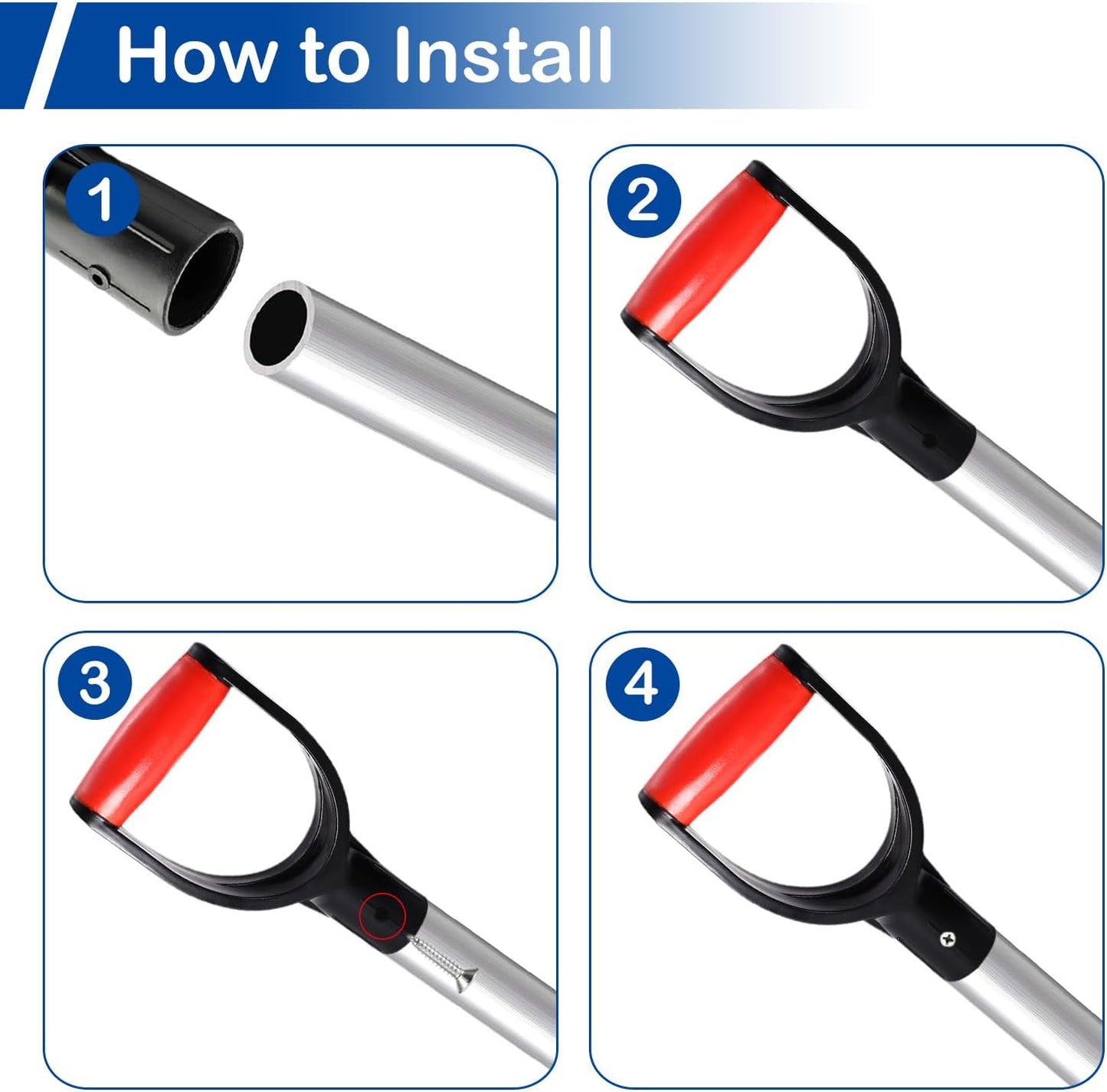 MroMax 2Pcs Shovel D Grip Handle, 1-1/4" Inner Diameter 32mm PVC Spade Snow Shovel Replacement Handle Garden Accessories for Digging Raking Tool Yellow-Black