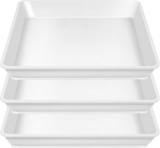 3 Pack Square Plant Saucer 20 22 Inch, Heavy Plastic Water Tray Tor Plants, Planters for Indoors and Outdoors Plants, Deep Plant Trays for Pots, Extra Large Plant Saucers (20 inch, White)