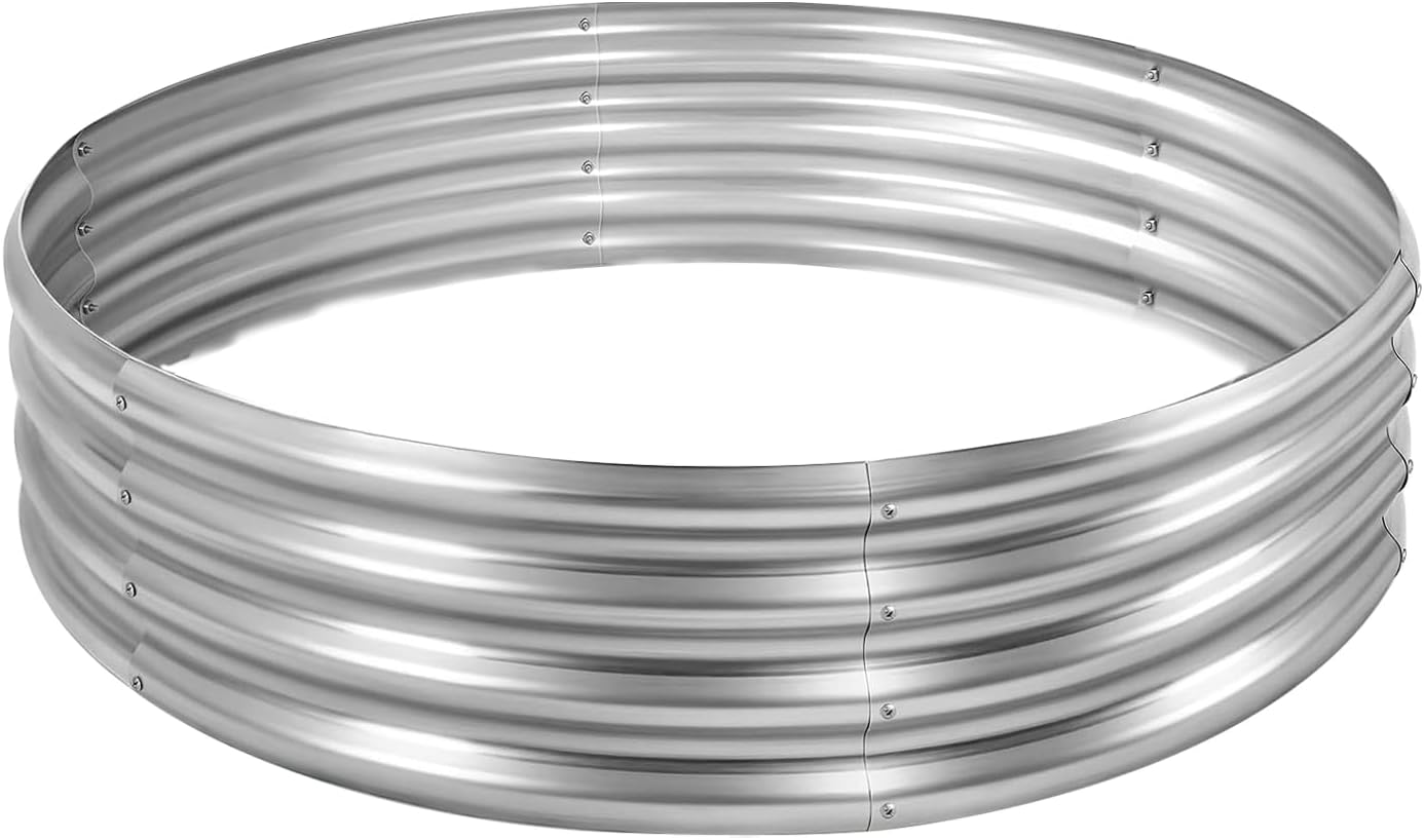 Land Guard 3×3×1ft Galvanized Raised Garden Bed Kit, Round Galvanized Planter Raised Garden Boxes Outdoor, Large Metal Raised Garden Beds for Vegetables, Silver