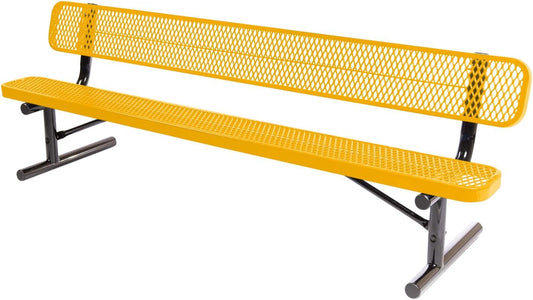 Coated Outdoor Furniture Heavy-Duty Portable Outdoor Bench Thermoplastic Coated, Expanded Metal, Commercial-Grade Seating, Made in America (Portable with Back, 8 Ft, Yellow)