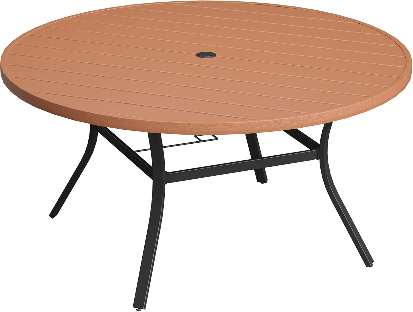 DIFY Round Outdoor Patio Dining Table for 8, 56.3" Patio Table with All-Weather Faux Wood Tabletop and Metal Steel Frame, Outside Table for Garden Porch Backyard, Walnut