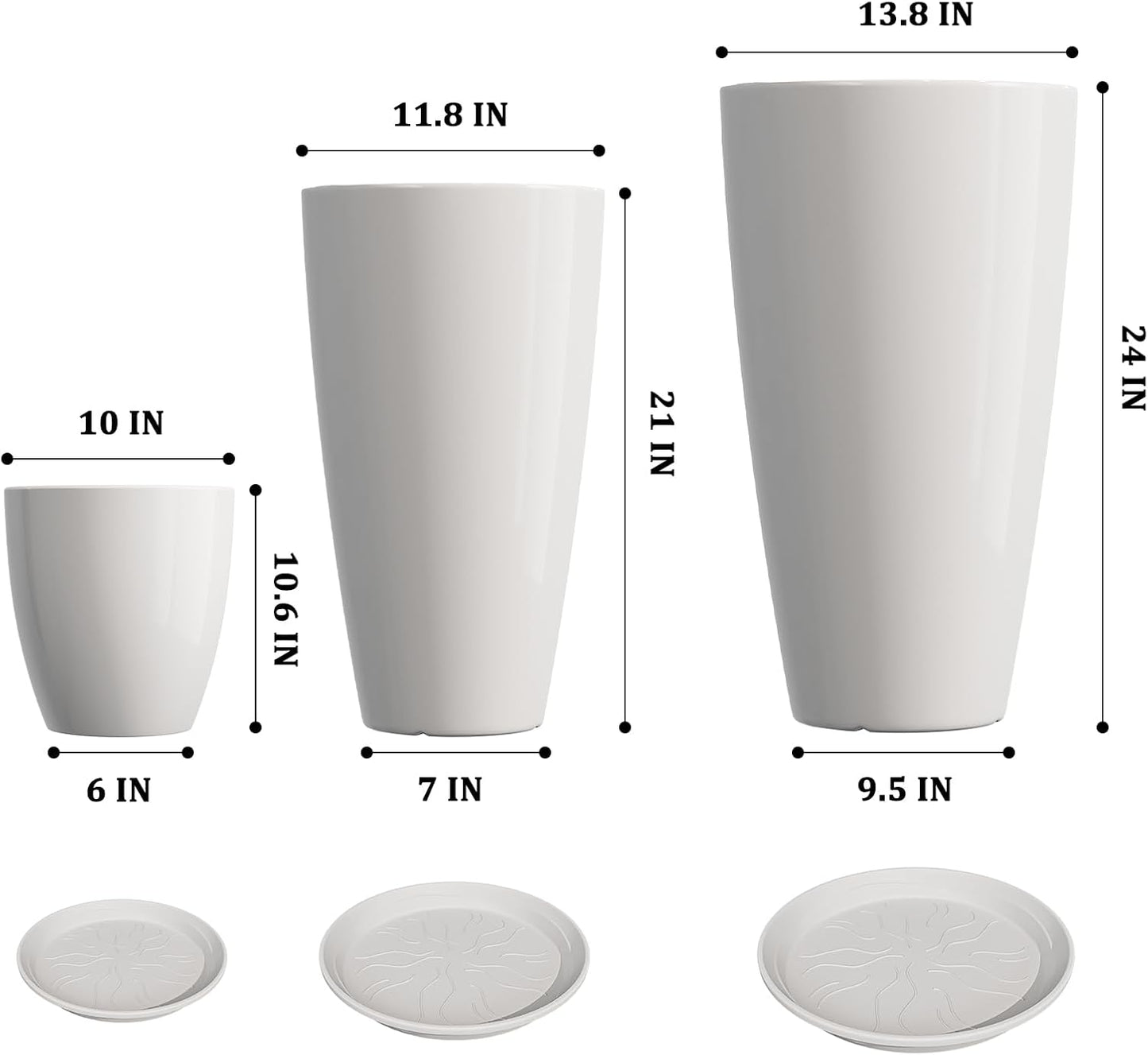 QCQHDU 24,21,11 inch Large Planters with Drainage Hole & Saucer, Set of 3 Plant Pots Tall Planter for Indoor & Outdoor Plants Home Modern Decor