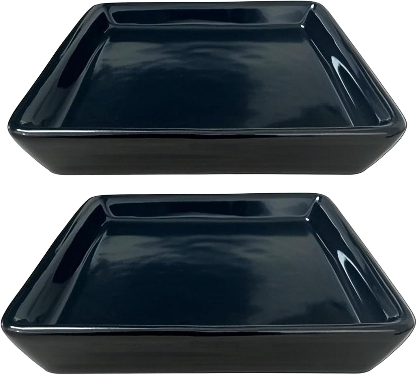 Square Plant Saucer 10 Inch 2 Pack，Plant Trays for Pots, Black Ceramic Plant Saucers for Indoors Outdoors, Plant Drip Tray 4 6 8 10 12 14 Inch