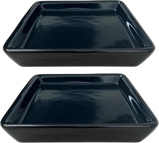 Square Plant Saucer 10 Inch 2 Pack，Plant Trays for Pots, Black Ceramic Plant Saucers for Indoors Outdoors, Plant Drip Tray 4 6 8 10 12 14 Inch