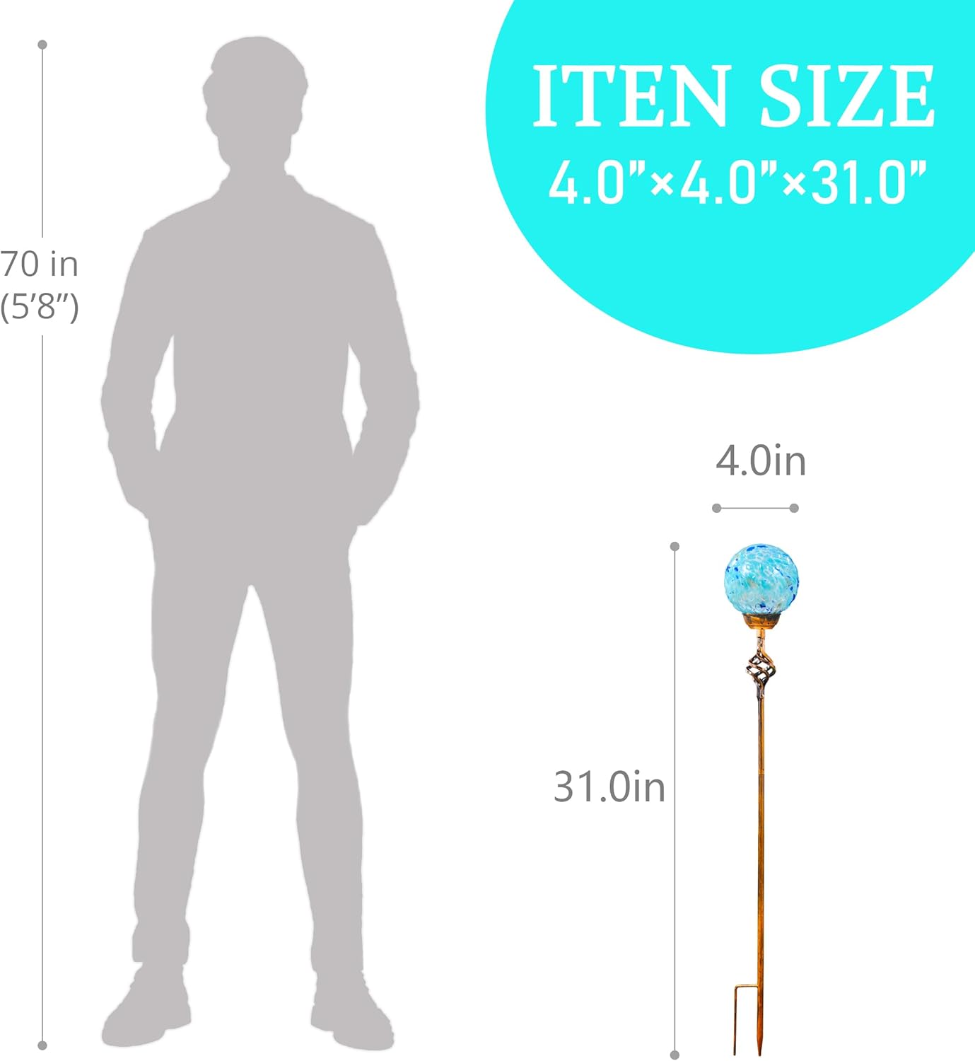 Garden Solar Lights Outdoor, Decorative LED Honeycomb Glass Ball Garden Stake, Glass and Metal Outdoor Decoration, 4 x 31 Inch (Light Blue)