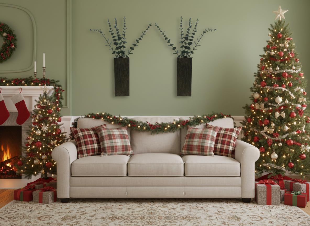 2 Pieces Wooden Wall Hanging Plant Pots Vase Contains Artificial Green Plants for Indoor Fake Plants Greenery Flowers, Modern Planters for Bathroom, Living Room, Kitchen Decor, (Brown)