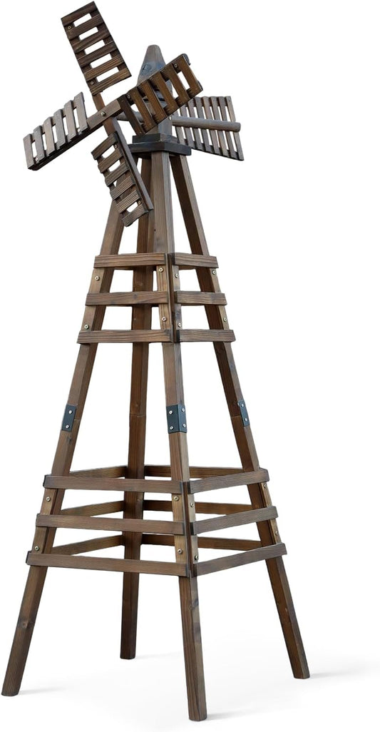 VINGLI Outdoor Yard Windmill, Wooden Wind Spinner for Garden Lawn Yard Patio Decoration (Carbonized Wood, Medium)