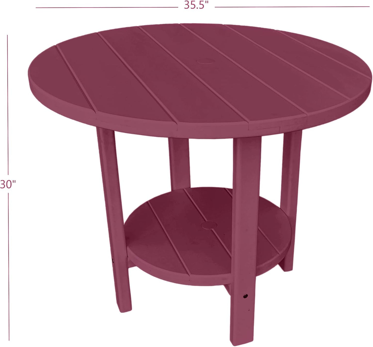 Phat Tommy Round Poly Resin Outdoor Patio Dining Table, All Weather Poly Patio Outdoor Furniture, Dark Red