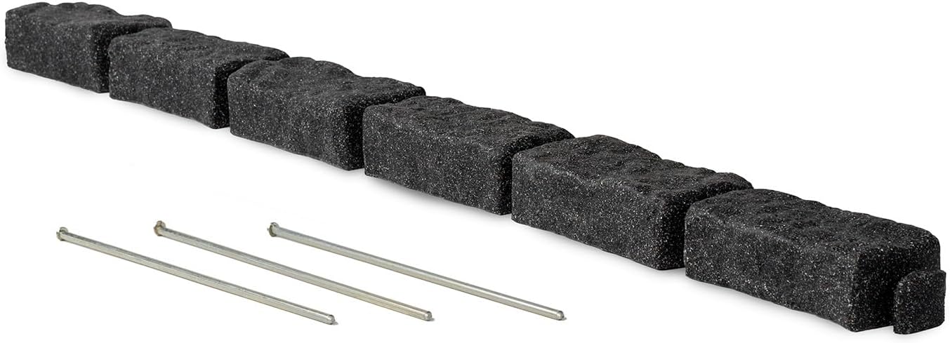 Beuta Landscape Edging | Garden Edging Border | Faux Stone Bricks for Lawn Edging, Flower beds, Pathways & Yard Edging– 1 Pack | Each Section Has 6 Bricks 48" L x 4" W x 2.25" H | 3 Spikes |Charcoal