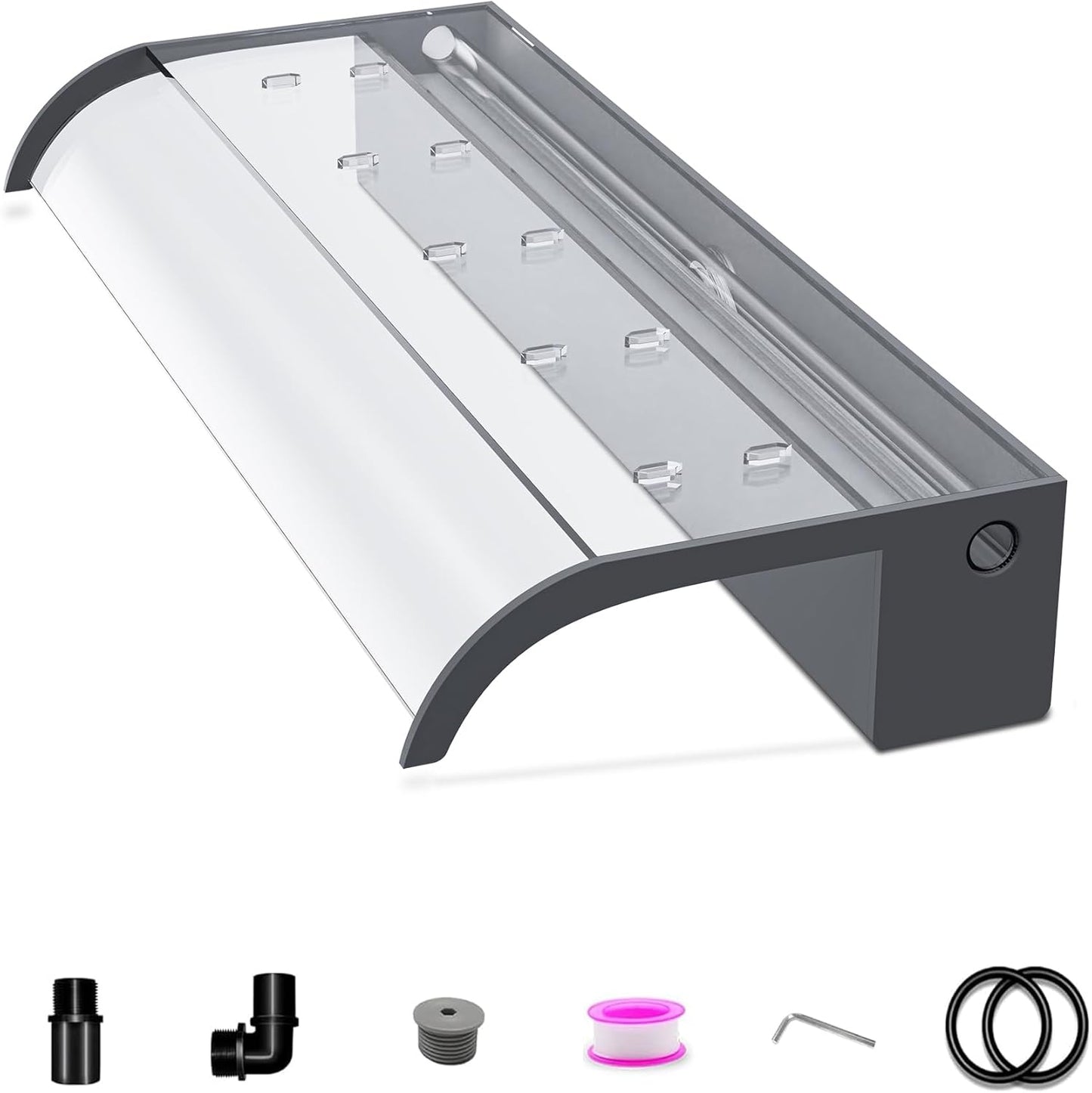 Waterfall Spillway, Clear Acrylic Pool Fountain w/Top Open Lip & Pipe Connector Kits for Outdoor/Indoor Decorative, 23.6'' Pool Water Feature for Garden Patio, Backyard Koi Pond Decor