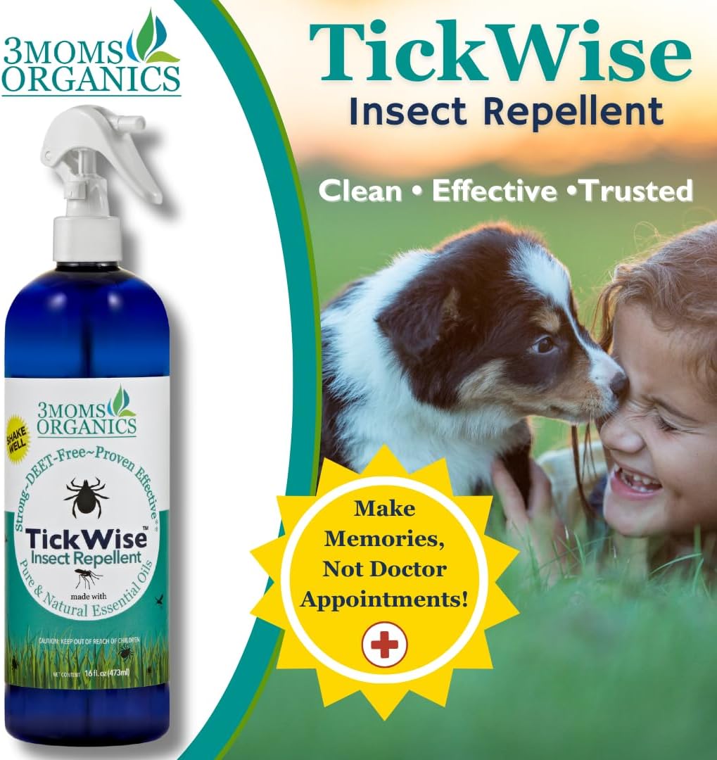 3 Moms Organics TickWise | 16oz Extra Strength, DEET- Free, Tick and Insect Repellent | Plant Based Essential Oils and All Natural Ingredients | Safe for Kids, Adults, Dogs and Horses