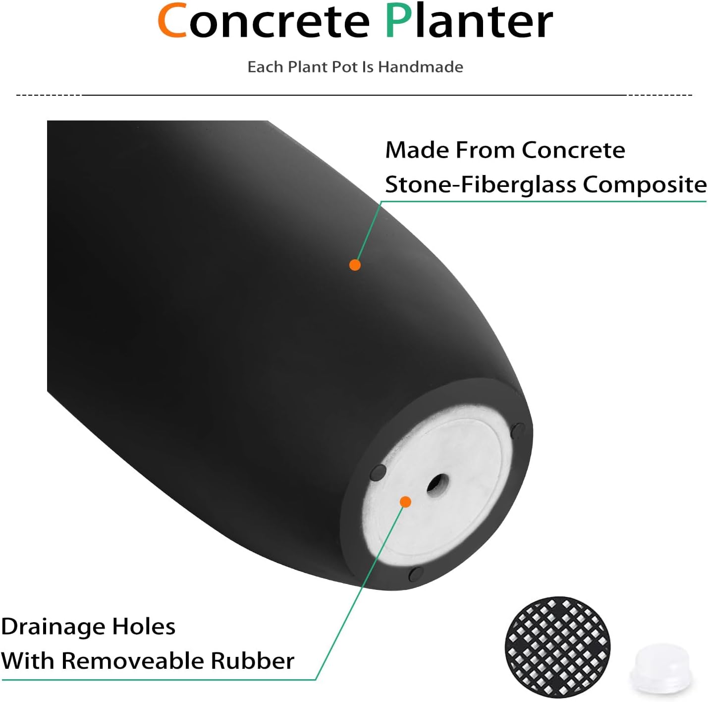 Tall Planters for Outdoor Plants, Large Concrete Flower Pots for Garden Front Porch, Patio, Indoor (Black, 24 inch)