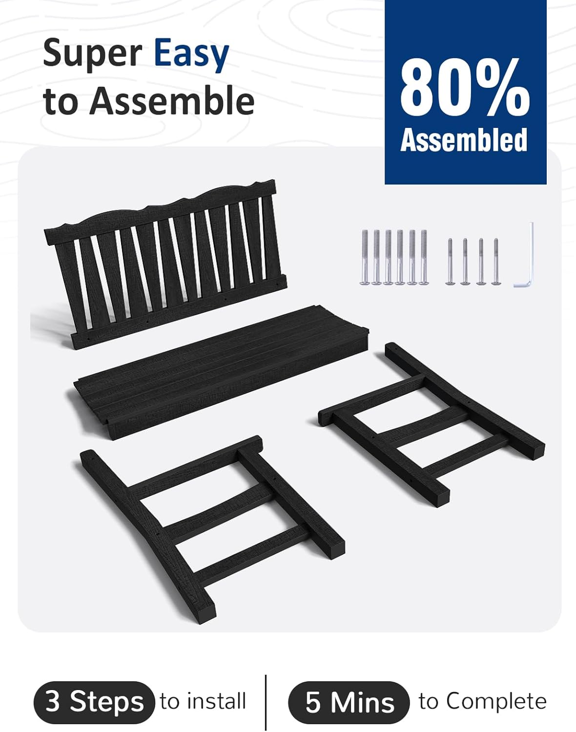 Outdoor Bench Weatherproof, 2-Person Garden Benches for Outdoors, All Weather HIPS Patio Bench Holds up to 800lbs, Never Rot or Fade, Comfort Bench for Porch, Garden, Patio, Backyard and Park, Black