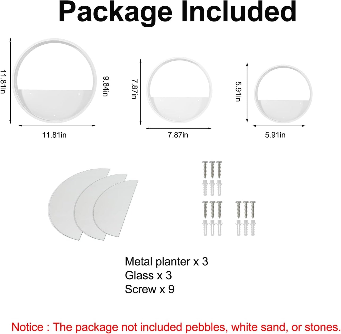 3 Pack Set Wall Planters,Modern Round Glass Wall Planter Succulent Planter Circle Iron Hanging Planter Vase for Herb,Small Cactus Perfect for Balcony, Room and Patio Decor (White)