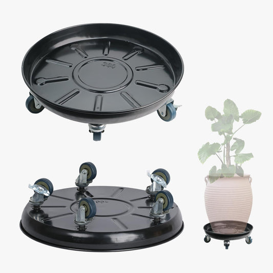 2 Pack Metal Plant Caddy with Wheels 14 Inch Black, Round Rolling Heavy Duty Plant Dolly, Heavy Plant Pot Mover Outdoors or Indoors, The Metal Wheel Can Rotate 360 Degrees or Lockable.