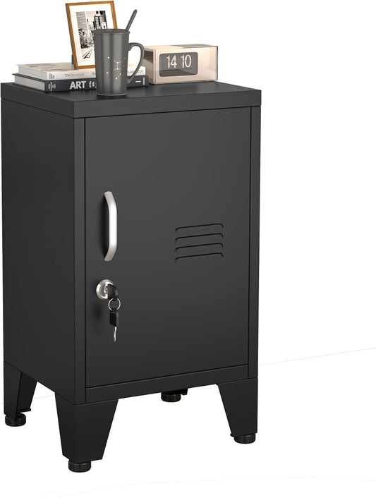 24.4" H Black Metal NightStand Locker Storage Cabinet with 1 Doors, File Cabinet with Shelves, Storage Cabinet with Adjustable Leveling Foot for Home Office Living Room or Bed Room