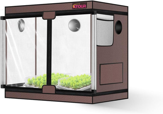 ATOUR Small Grow Tent, 32"x18"x28'' High Reflective Mylar 1680D Hydroponic Grow Tents, Waterproof Grow Tent with Double Cleart Observation Door and Floor Tray, for Indoor Plant Growing