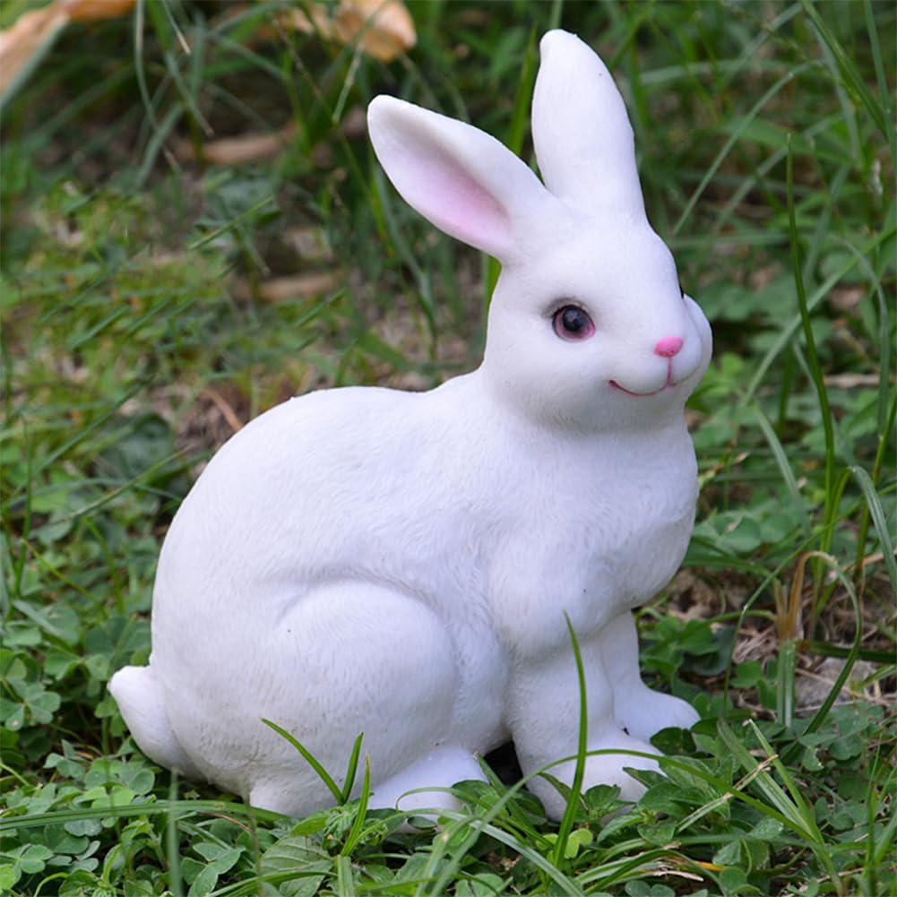 1 Pair Garden Statues Bunny Decor Resin Rabbit Figurine Cute Fairy Garden Decor Outdoor Statues for Patio Yard Porch Balcony Gifts for Women Mom Grandma White