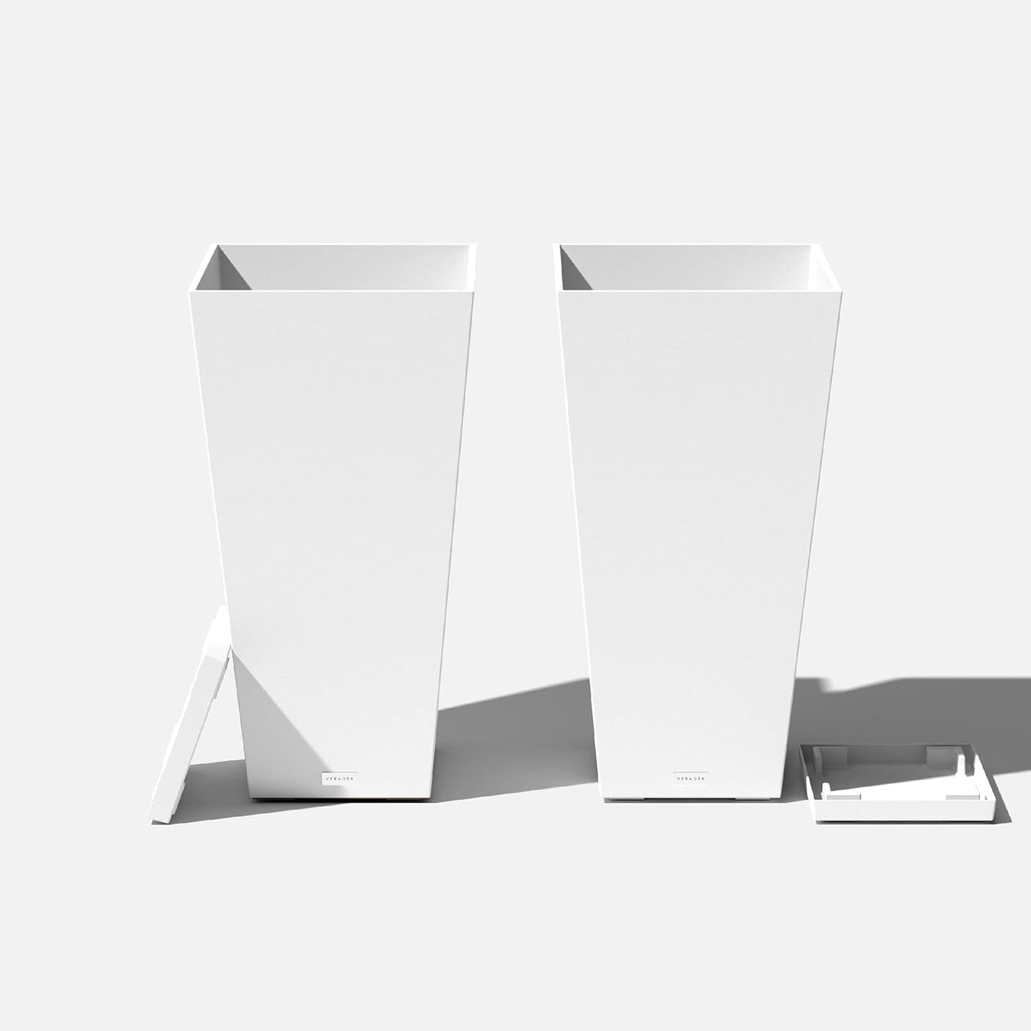 Veradek V-Resin Indoor/Outdoor Taper Planter (White, 30 inch - 2 Pack with 2 Saucer Trays)