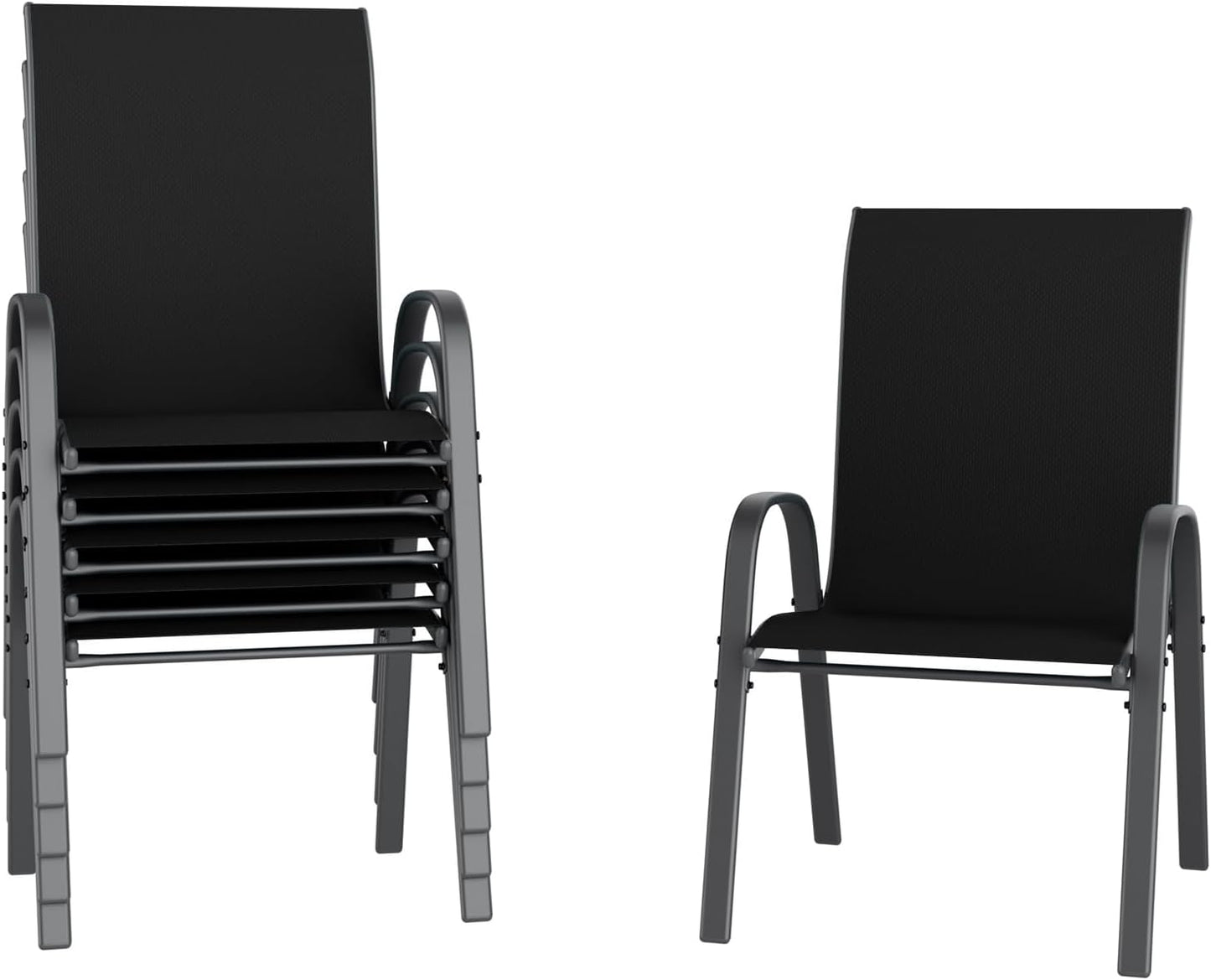 UDPATIO Patio Chairs Set of 6, Stackable Outdoor Dining Chairs with High Back, Breathable Textilene Fabric Outdoor Chair All Weather, 350LBS Capacity for Garden, Backyard (Black)