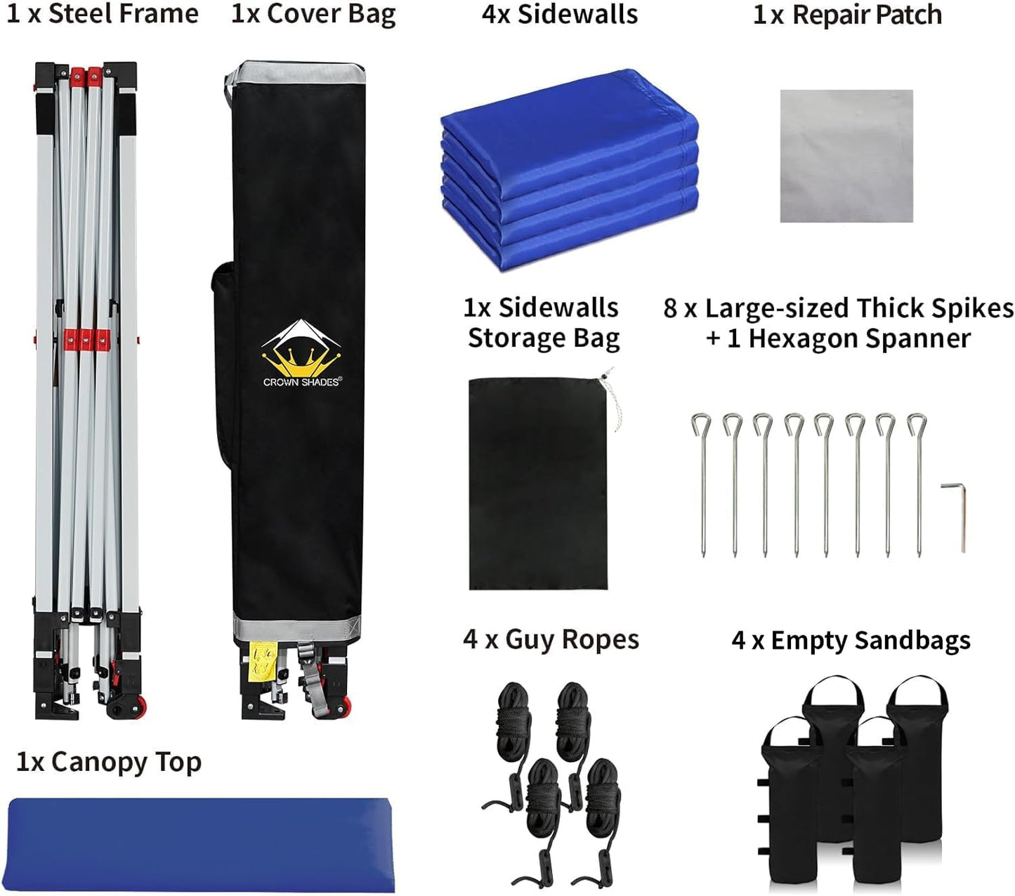 CROWN SHADES 10X10 Comercial Instant Canopy Pop Up Tent with Center Lock (10x10 with 4 Sidewalls, Navy Blue)