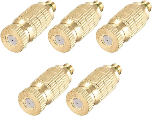 uxcell Brass Misting Nozzle - 3/16-inch Threaded 0.5mm Orifice Dia Fogging Spray Head for Outdoor Cooling System - 5 Pcs Golden