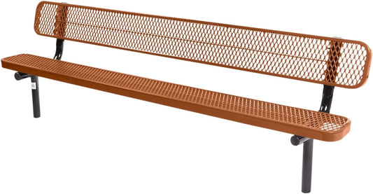 Heavy-Duty Outdoor Bench Thermoplastic Coated, Expanded Metal, Commercial-Grade Seating, Made in America (Inground with Back, 8 Ft, Textured Copper)