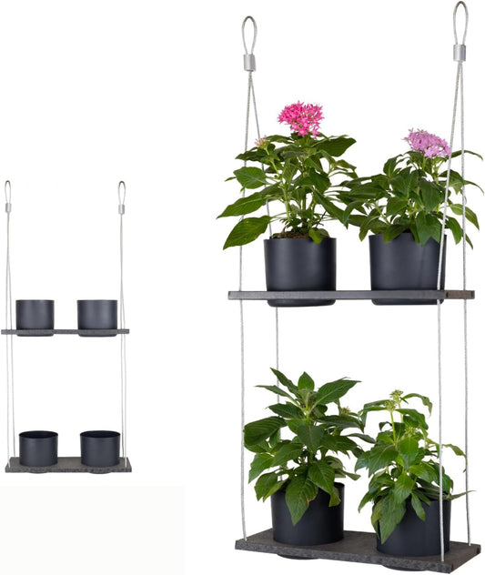 Urban Garden Decor with Pots Included, Hanging Planters for Indoor Outdoor Plants, Hanging Flowerpots, Wall Hanging Plant Holder Window Plant Shelves (Coffee Brown, Shelf 4 Pots)