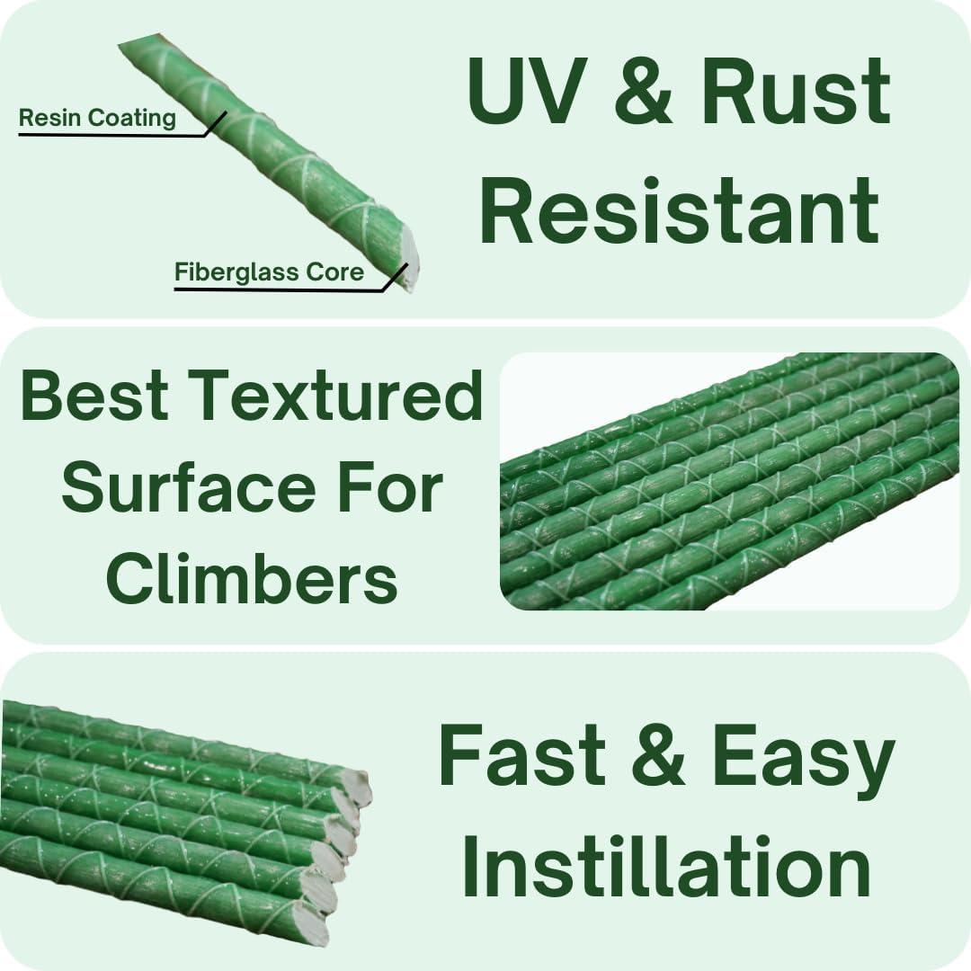 Fiberglass Eco Friendly Garden Stakes (Choose Height/Quantity) – Durable, Lightweight, Tomato, Tree, Strawberry, Plant, Support Fencing Stakes with Patterned Surface 5/16" Diameter (20, 4)