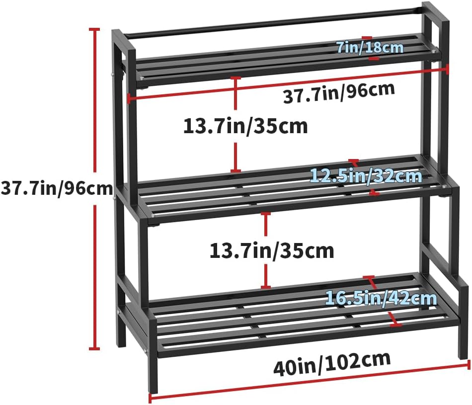 Versatile 3-Tier Metal Plant Stand, Waterproof and Rust-resistant, Heavy-duty Flower Pot Holder for Indoor/Outdoor Use - Adds Elegance to Garden and Home Decor, Black