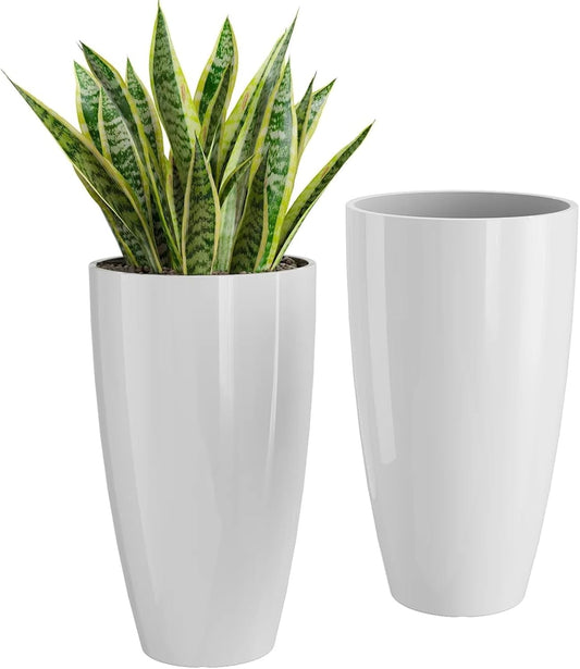 QCQHDU 21 inch Tall Planters for Outdoor & Indoor Plants, 2 Pack Sturdy Plant-Flower-Tree Pots for Front Porch Patio Deck Living Room Decor