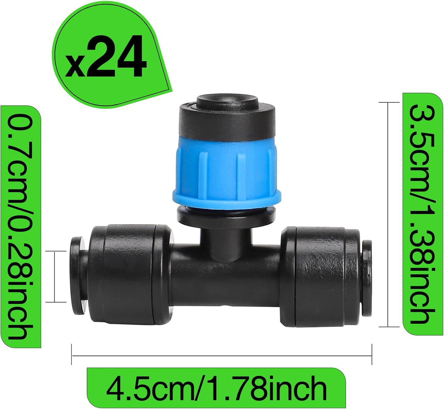 MIXC 24 Pack Push-to-Fit Drip Irrigation Emitters, Adjustable Vortex Drip Emitters for 1/4 inch Irrigation Tubing, 360 Degree Water Flow Irrigation Drippers for Drip Irrigation System