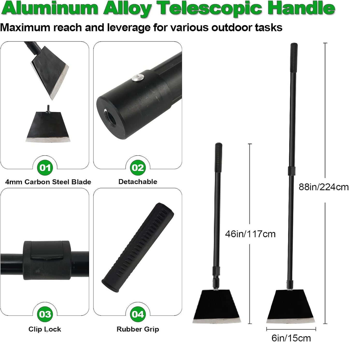 Floor Scraper, Garden Scraper Shovel, Cleaning Remove Tool With 88in Long Handle,Sturdy Tile Scraper for Ice, Tiles, Ceiling, Concrete, Tape, Glue - Heavy Duty Sharp Blade (4mm Thickness)