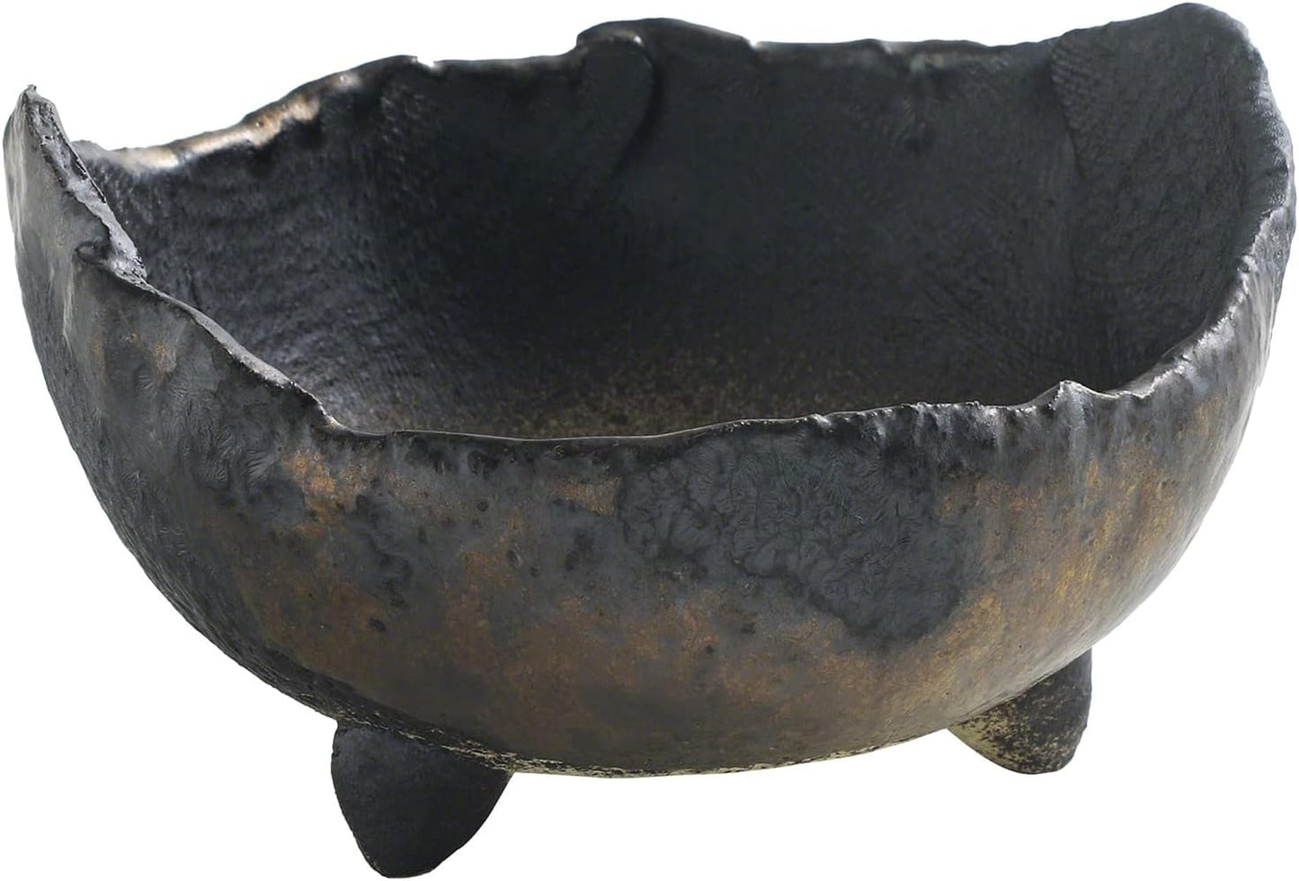 Wazakura Banko Series Japanese Handmade Rustic Crescent Shape Bonsai Pot 4.72 in (120 mm), Made in Japan Ceramic Garden Planter, Unglazed Houseplant Bowl - Black and Brown