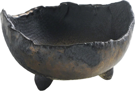 Wazakura Banko Series Japanese Handmade Rustic Crescent Shape Bonsai Pot 4.72 in (120 mm), Made in Japan Ceramic Garden Planter, Unglazed Houseplant Bowl - Black and Brown