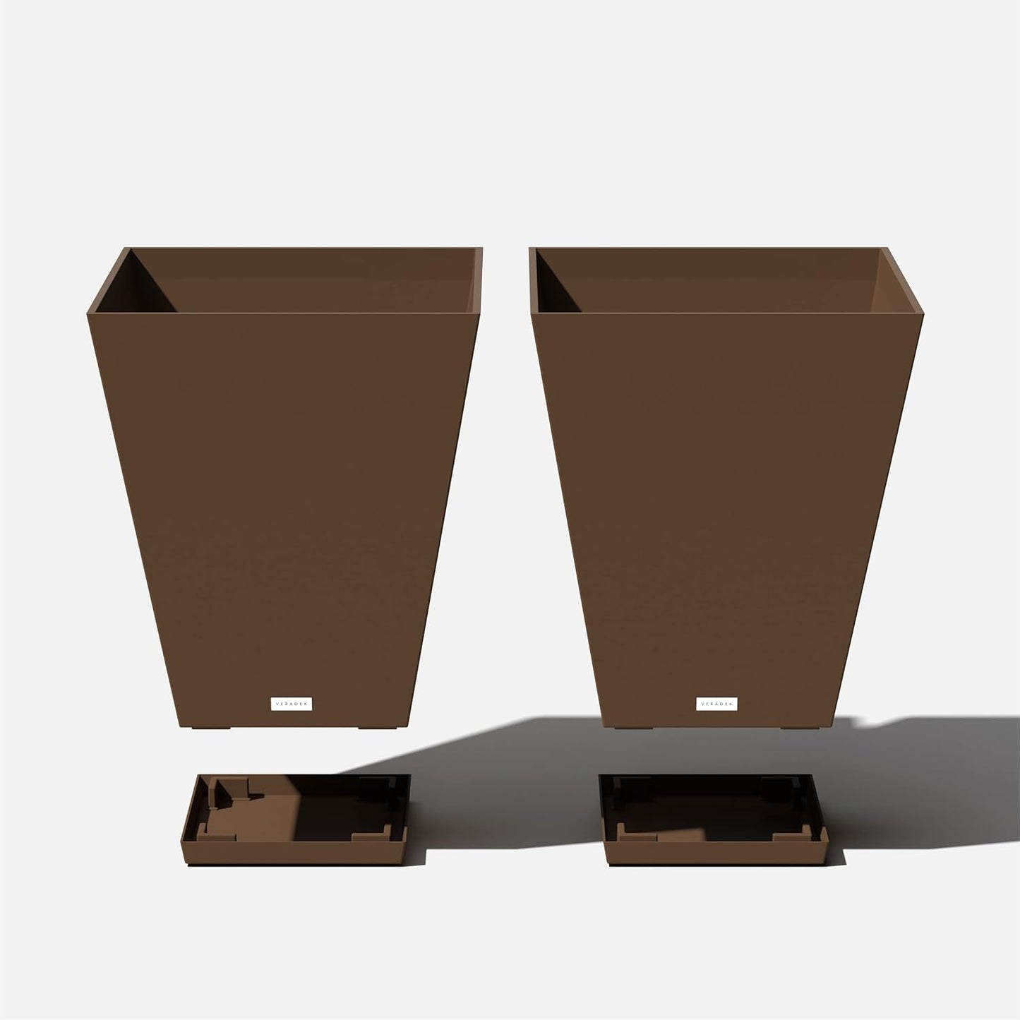 Veradek Nobleton Indoor/Outdoor Wide Square Planter (Espresso, 22 inch - 2 Pack with 2 Saucer Trays)