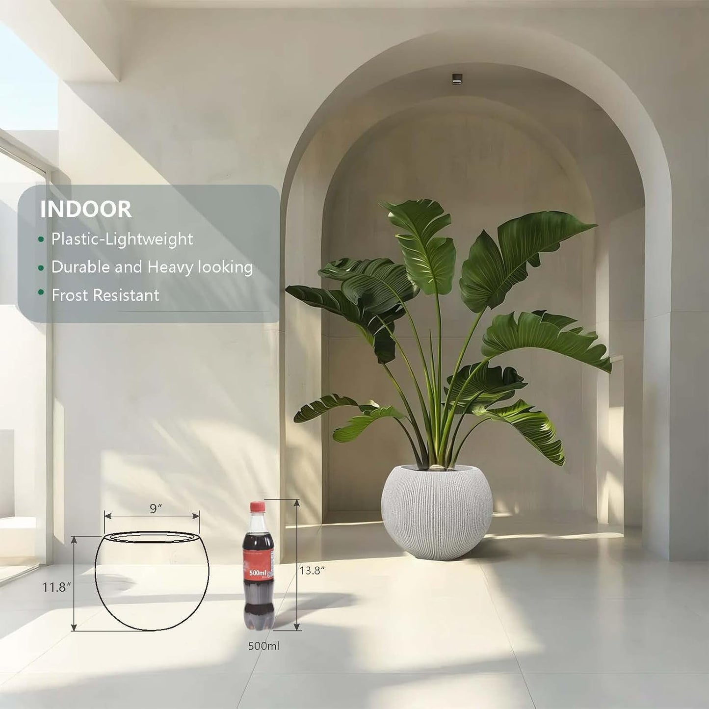 11.8 H x 14.5" Dia (10" Pot Opening) Plastic Beige Round Planters for Outdoor Plants, Resin Flower Pot for Indoor and Outdoor Plants, Plant Pot with Drainage Holes and Plug for Home Patio Garden