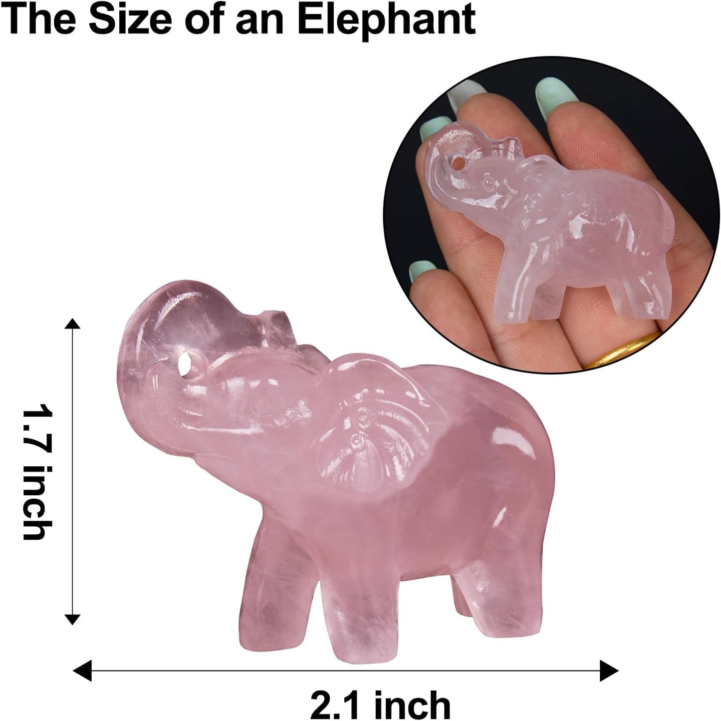 2 Inch Rose Quartz Crystal Elephant Sculpture Handcrafted Healing Stone Animal Figurine Spiritual Home Decor Lucky Charm Gift for Wealth Success Positive Energy and Meditation Lovers
