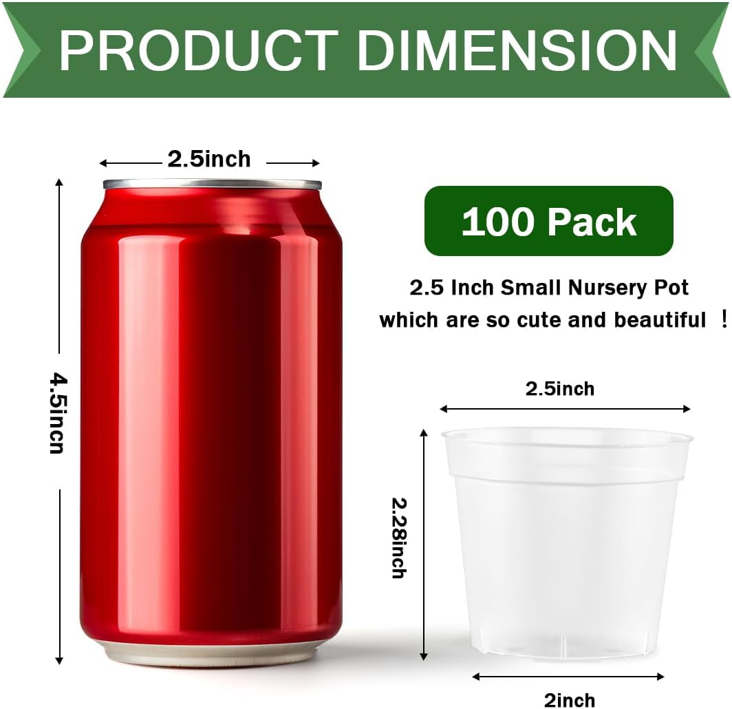 2.5" Clear Seeding Pots 100-Pack Round for Seeds Starter Pots, Seeds Germination Transparent Nursery Pot with Drainage Holes (2.5Inch,100Pcs,Clear)