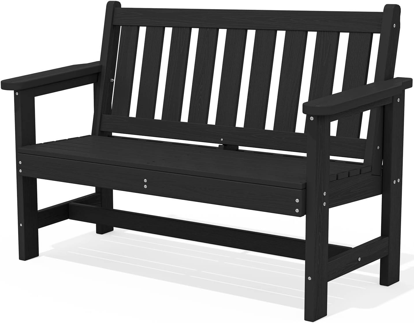SERWALL Outdoor Bench, HDPE Outdoor Benches Weatherproof, 2-Person Garden Bench with 660 lbs Weight Capacity, Patio Benches for Outdoors, Garden, Porch, Backyard and Park, Black
